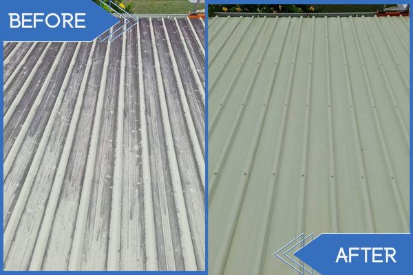 Aluminum Roof Pressure Cleaning Before Vs After